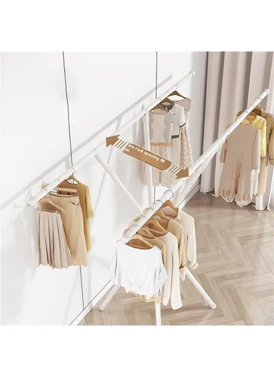 Foldable Clothes Drying Rack, Indoor &amp; Outdoor Carbon Steel Quilt Shelf with 4 Bars Drying Rack (L135 x W48.5 x H125)cm