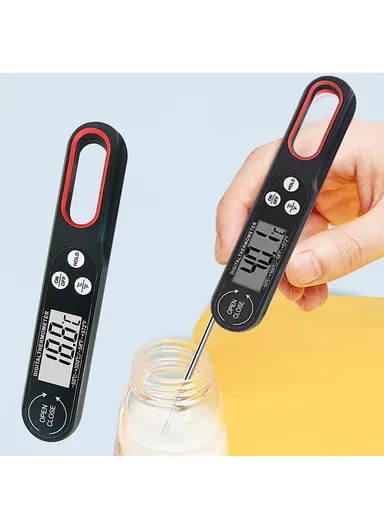 Digital Food Thermometer BBQ Grilling Meat Temperature Meter without Backlight 1008 - Black