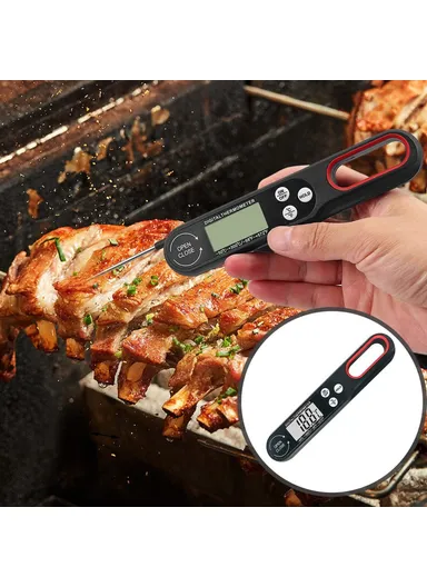 Digital Food Thermometer BBQ Grilling Meat Temperature Meter without Backlight 1008 - Black