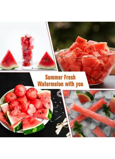 3-in-1 Stainless Steel Watermelon Cutter Slicer Fork Tool Set Kitchen Gadget - Green