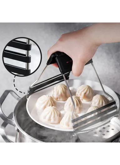 Bowl Gripping Tool Kitchen PP+Stainless Steel+Silicone Anti-scald Bowl Plate Cup Clip AAB050 - White