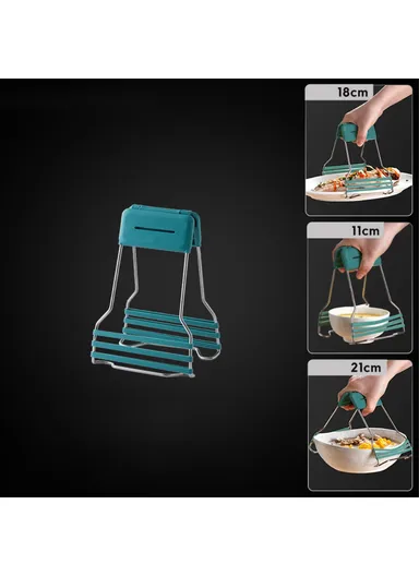 Bowl Gripping Tool Kitchen PP+Stainless Steel+Silicone Anti-scald Bowl Plate Cup Clip AAB050 - Green