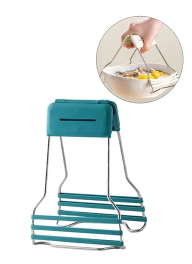 Bowl Gripping Tool Kitchen PP+Stainless Steel+Silicone Anti-scald Bowl Plate Cup Clip AAB050 - Green