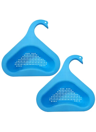 2-Pcs / Set Sink Swan Design Drain Basket Vegetable Fruit Washing Triangular Kitchen Gadget YYJ-230 (L28.8 x W23.8 x H8.2)cm