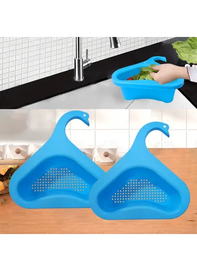 2-Pcs / Set Sink Swan Design Drain Basket Vegetable Fruit Washing Triangular Kitchen Gadget YYJ-230 (L28.8 x W23.8 x H8.2)cm