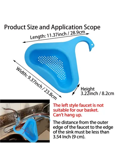 2-Pcs / Set Sink Swan Design Drain Basket Vegetable Fruit Washing Triangular Kitchen Gadget YYJ-230 (L28.8 x W23.8 x H8.2)cm