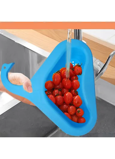 2-Pcs / Set Sink Swan Design Drain Basket Vegetable Fruit Washing Triangular Kitchen Gadget YYJ-230 (L28.8 x W23.8 x H8.2)cm