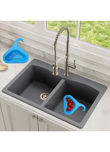 2-Pcs / Set Sink Swan Design Drain Basket Vegetable Fruit Washing Triangular Kitchen Gadget YYJ-230 (L28.8 x W23.8 x H8.2)cm