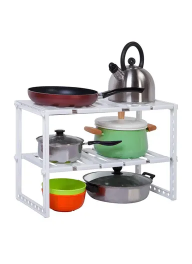 Adjustable Kitchen Storage Rack, Cabinet Shelf Non-Skid Spice Rack Kitchen Utensils Organizer (L30-70 x W26.5 x H39)cm - White