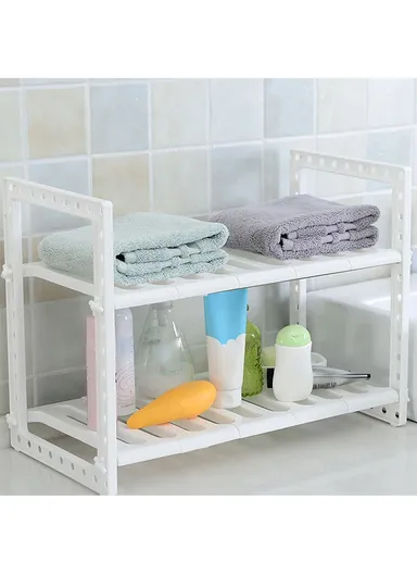 Adjustable Kitchen Storage Rack, Cabinet Shelf Non-Skid Spice Rack Kitchen Utensils Organizer (L30-70 x W26.5 x H39)cm - White