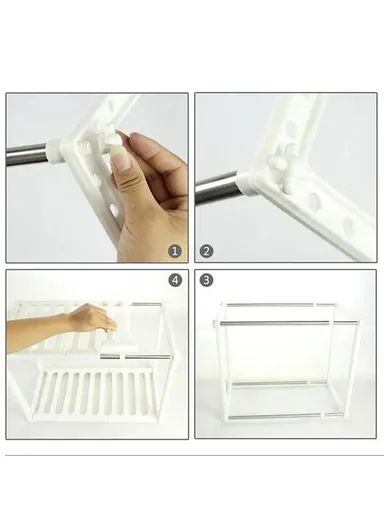 Adjustable Kitchen Storage Rack, Cabinet Shelf Non-Skid Spice Rack Kitchen Utensils Organizer (L30-70 x W26.5 x H39)cm - White