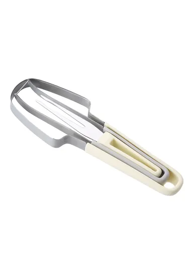 3-in-1 Watermelon Fork Slicer Cutter Stainless Steel Fruit Scooper Tool - Beige