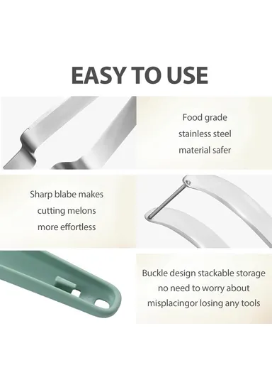 3-in-1 Watermelon Fork Slicer Cutter Stainless Steel Fruit Scooper Tool - Beige