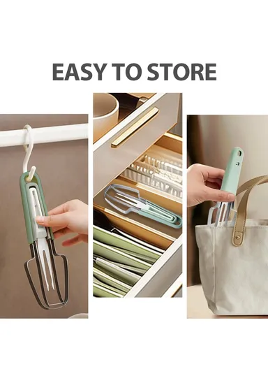 3-in-1 Watermelon Fork Slicer Cutter Stainless Steel Fruit Scooper Tool - Green