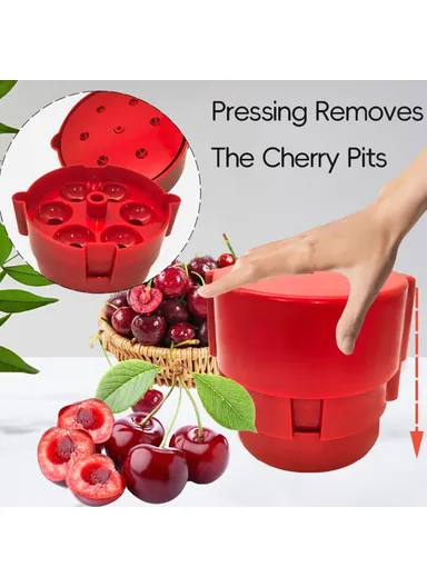 Portable Cherry Pitter, Cherry Core Remover with 6 Individual Holes, Cherry Corer Seed Remover Tool (D12 x H11.5)cm - Red
