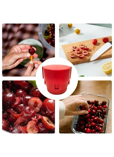 Portable Cherry Pitter, Cherry Core Remover with 6 Individual Holes, Cherry Corer Seed Remover Tool (D12 x H11.5)cm - Red