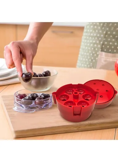 Portable Cherry Pitter, Cherry Core Remover with 6 Individual Holes, Cherry Corer Seed Remover Tool (D12 x H11.5)cm - Red