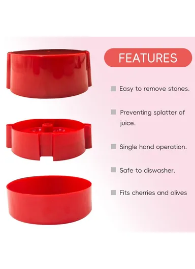 Portable Cherry Pitter, Cherry Core Remover with 6 Individual Holes, Cherry Corer Seed Remover Tool (D12 x H11.5)cm - Red