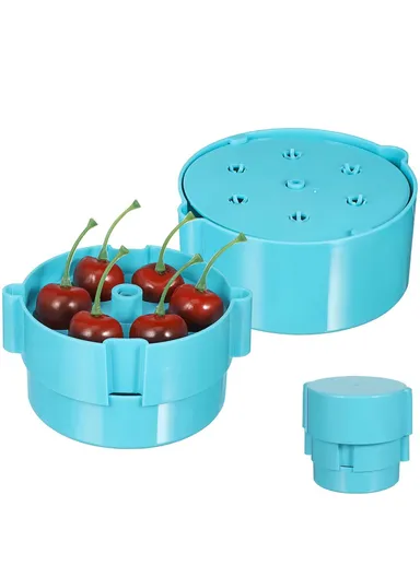 Portable Cherry Pitter, Cherry Core Remover with 6 Individual Holes, Cherry Corer Seed Remover Tool (D12 x H11.5)cm - Blue