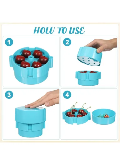 Portable Cherry Pitter, Cherry Core Remover with 6 Individual Holes, Cherry Corer Seed Remover Tool (D12 x H11.5)cm - Blue