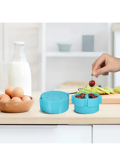 Portable Cherry Pitter, Cherry Core Remover with 6 Individual Holes, Cherry Corer Seed Remover Tool (D12 x H11.5)cm - Blue