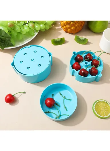 Portable Cherry Pitter, Cherry Core Remover with 6 Individual Holes, Cherry Corer Seed Remover Tool (D12 x H11.5)cm - Blue