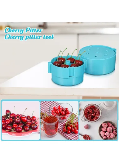 Portable Cherry Pitter, Cherry Core Remover with 6 Individual Holes, Cherry Corer Seed Remover Tool (D12 x H11.5)cm - Blue