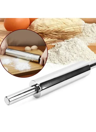 38cm Stainless Steel Rolling Pin Non-stick Pastry Dough Baking Kitchen Tool-Style D