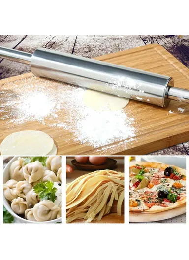 38cm Stainless Steel Rolling Pin Non-stick Pastry Dough Baking Kitchen Tool-Style D