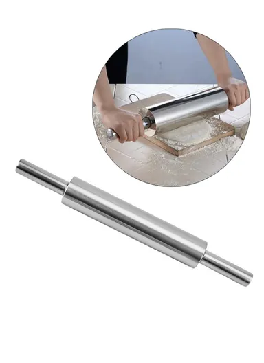 38cm Stainless Steel Rolling Pin Non-stick Pastry Dough Baking Kitchen Tool-Style D