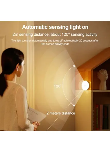Rechargeable 150mAh Smart Motion Sensor LED Night Light with Adjustable 3 Color Modes 