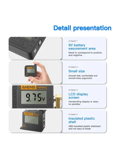 Battery Tester 168MAX Digital Display Tester Battery Voltage Checker Battery Capacity Testing Tool Universal Tester for Checking AAA AA Button Battery