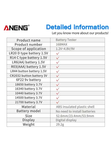 Battery Tester 168MAX Digital Display Tester Battery Voltage Checker Battery Capacity Testing Tool Universal Tester for Checking AAA AA Button Battery
