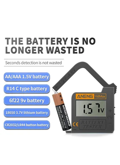 Battery Tester 168MAX Digital Display Tester Battery Voltage Checker Battery Capacity Testing Tool Universal Tester for Checking AAA AA Button Battery