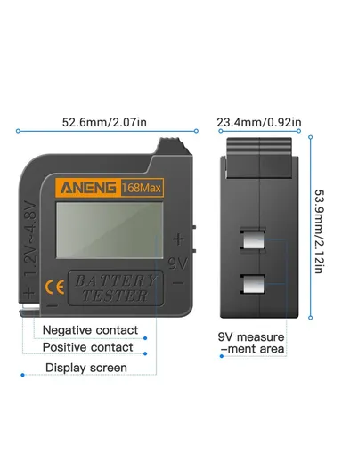 Battery Tester 168MAX Digital Display Tester Battery Voltage Checker Battery Capacity Testing Tool Universal Tester for Checking AAA AA Button Battery