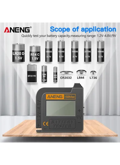 Battery Tester 168MAX Digital Display Tester Battery Voltage Checker Battery Capacity Testing Tool Universal Tester for Checking AAA AA Button Battery