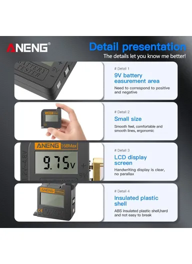 Battery Tester 168MAX Digital Display Tester Battery Voltage Checker Battery Capacity Testing Tool Universal Tester for Checking AAA AA Button Battery