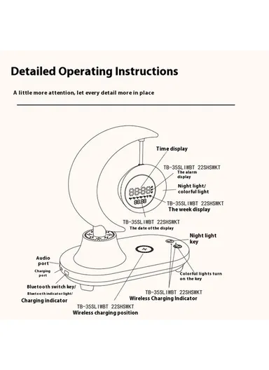 Bluetooth-compatible Speaker Bedside Lamp Colorful Ambient Light Phone Wireless Charger Alarm Clock