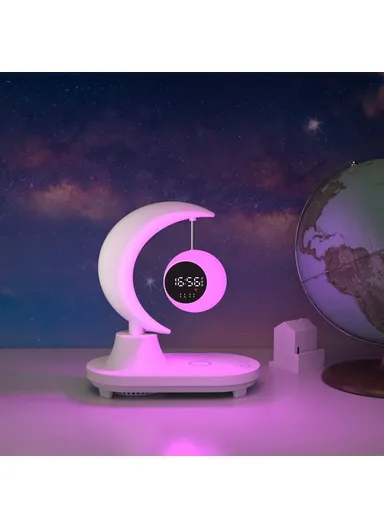 Bluetooth-compatible Speaker Bedside Lamp Colorful Ambient Light Phone Wireless Charger Alarm Clock
