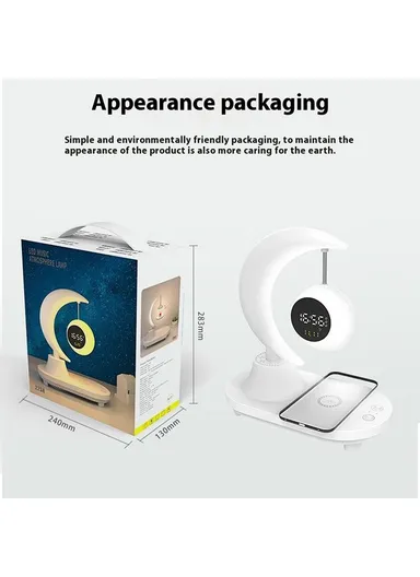 Bluetooth-compatible Speaker Bedside Lamp Colorful Ambient Light Phone Wireless Charger Alarm Clock