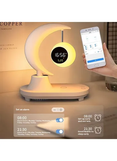 Bluetooth-compatible Speaker Bedside Lamp Colorful Ambient Light Phone Wireless Charger Alarm Clock