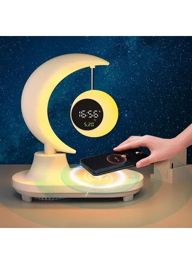Bluetooth-compatible Speaker Bedside Lamp Colorful Ambient Light Phone Wireless Charger Alarm Clock
