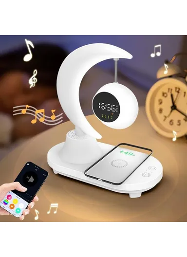 Bluetooth-compatible Speaker Bedside Lamp Colorful Ambient Light Phone Wireless Charger Alarm Clock