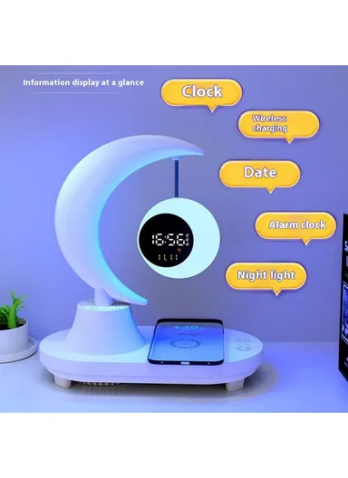 Bluetooth-compatible Speaker Bedside Lamp Colorful Ambient Light Phone Wireless Charger Alarm Clock