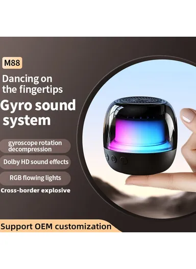 Portable Bluetooth-compatible Speaker RGB Atmosphere Light Gyro Rotation Wireless Loudspeaker M88