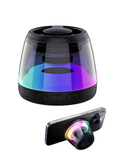 Mini Bluetooth-compatible Speaker RGB Light Magnetic Wireless Audio Device Phone Holder Stand M2 - Black