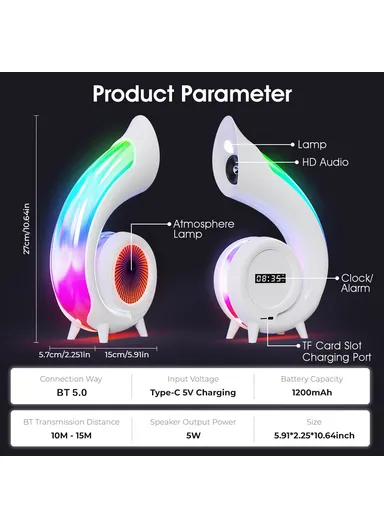 1200mAh Retro Conch Bluetooth-compatible Speaker Abyss Lamp Multi-Function Alarm Clock Makeup Mirror with RGB Light G69