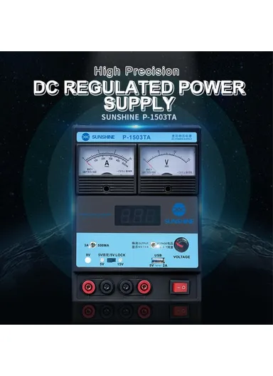 3A DC Regulated Power Supply Laboratory Test DC Power Supply Voltage Regulator Mobile Phone Repair Tool P-1503TA (L22.5 x W14.2 x H20.2)cm - EU Plug