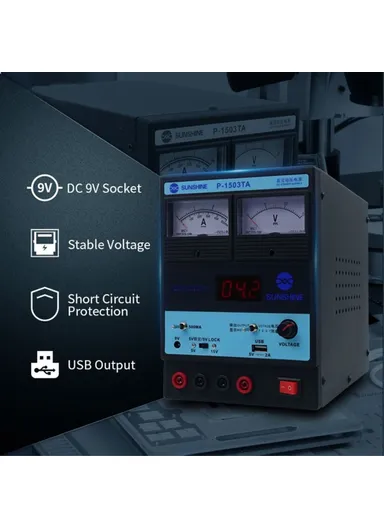 3A DC Regulated Power Supply Laboratory Test DC Power Supply Voltage Regulator Mobile Phone Repair Tool P-1503TA (L22.5 x W14.2 x H20.2)cm - EU Plug