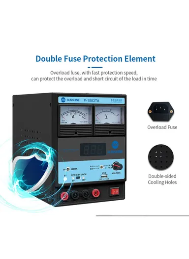 3A DC Regulated Power Supply Laboratory Test DC Power Supply Voltage Regulator Mobile Phone Repair Tool P-1503TA (L22.5 x W14.2 x H20.2)cm - EU Plug